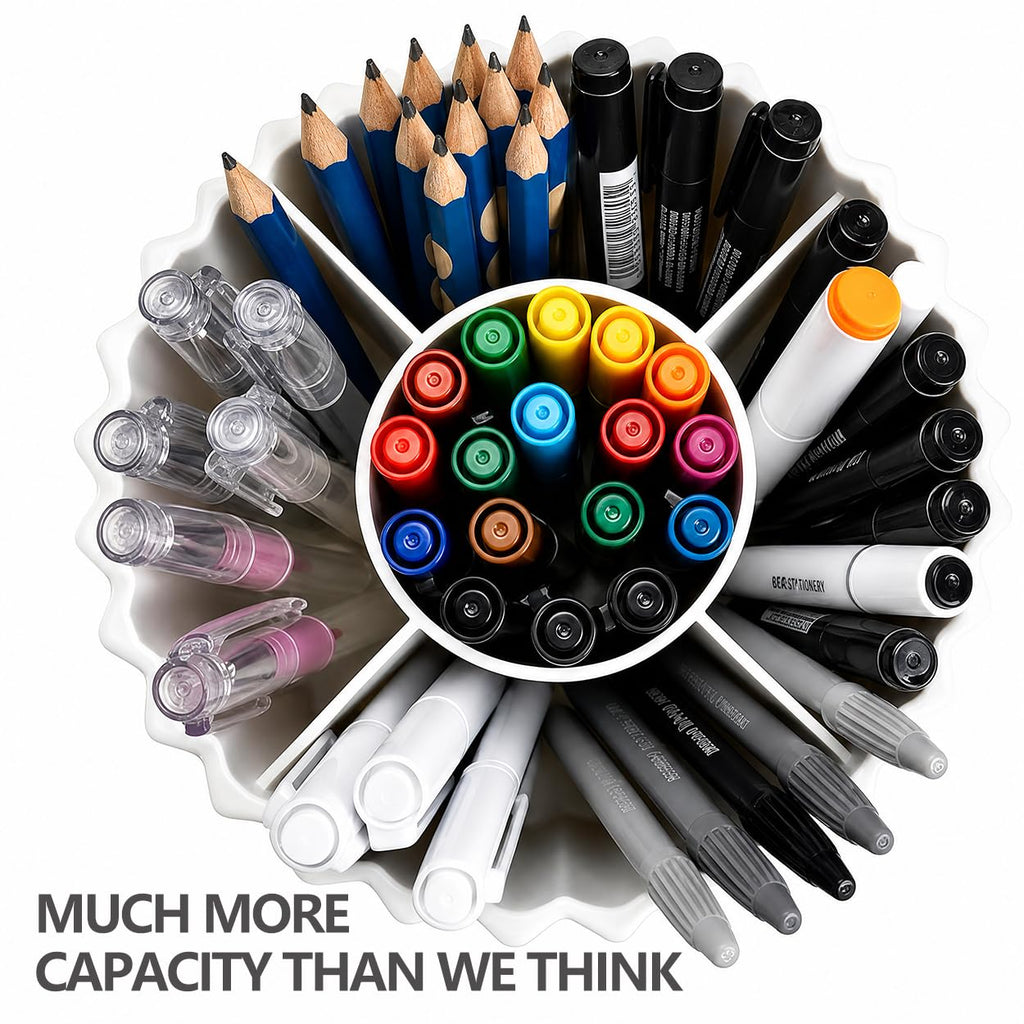 Rotating Pen Holder for Desk, 5 Slots Easthetic Pencil holder Desk Organizer Supplies and Accessories for Women Girls, Pencil Cup for Office Home Art Supply, White