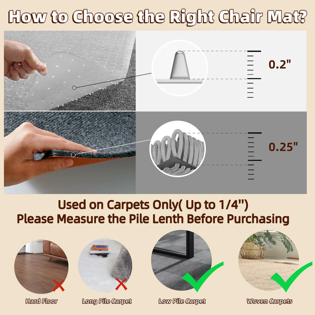 Office Chair Mat Carpet Protector: 36" x 48" Plastic Heavy Duty Computer Desk Mats with Lip for Low Flat and No Pile Carpeted Floor - Clear Rug Pad for Rolling Chairs Office Work Home Gaming Rectangle