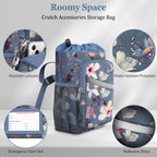 FINPAC Crutch Accessories Bag, Water-Resistant Storage Organizer Tote Bag with Drink Holder and Zipper Pouch for Crutches, Underarm Crutches Attachment (Blooming Hibiscus)