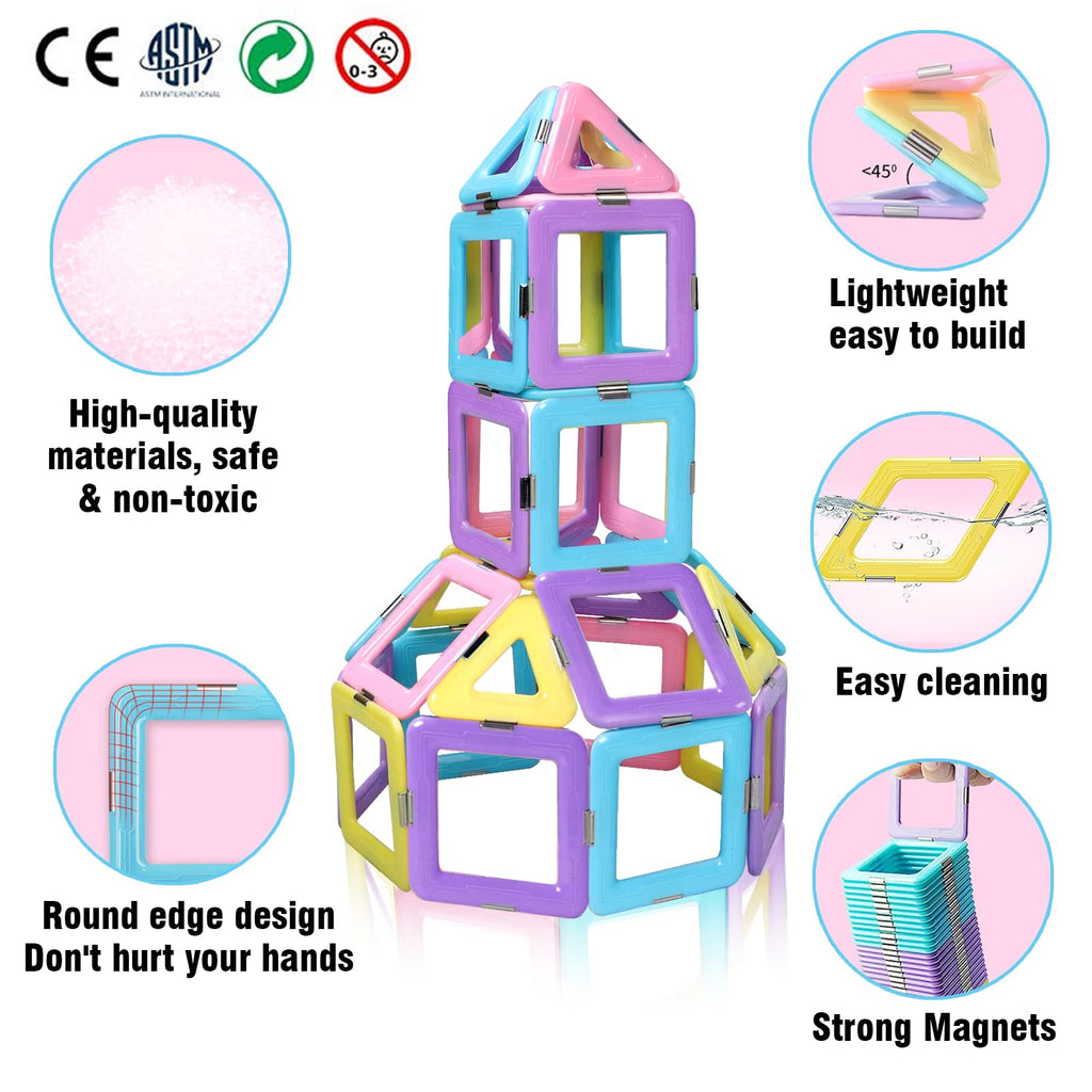 DUMMA Magnetic Tiles Toys for 3 4 5 6 7 8+ Year Old Boys Girls Upgrade Macaron Castle Blocks Building Set for Toddlers STEM Creativity/Educational Toys for Kids Age 3-6 Christmas Birthday Gifts