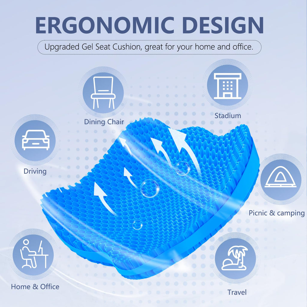 Tsmertor Gel Seat Cushion, Thicken Big Office Chair Cushion Chair Seat Pads for Long Sitting, Sciatica & Hip Pain Relief, Egg Seat Cushion for Wheelchair Car Office Home Travel Outdoor