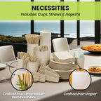 ALPIO 400 Piece Compostable Dinnerware Set for 50 Guests, Biodegradable Paper Plates Set, Eco-Friendly Disposable Plates & Utensils include Paper Plates, Forks Knives Spoons Straws Napkins for Party