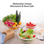 WhiteRhino Glass Mixing Bowls with Lids Set of 3(3.7QT, 2.1QT, 1.1QT),Large Kitchen Salad Bowls, Space-Saving Nesting Bowls, Clear Glass Serving Bowls for Cooking,Baking,Prepping,Dishwasher Safe