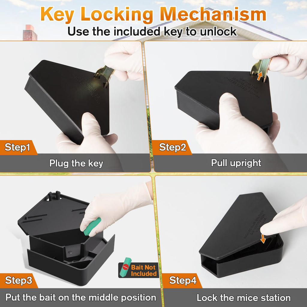 Mouse Station with Keys Black 24 Pack, Key Required Mouse Stations, Mice Stations, Keeps Children and Pets Safe Indoor & Outdoor
