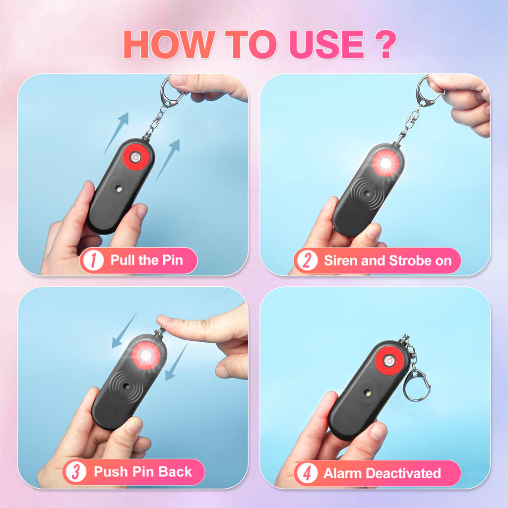 MtMinn Personal Safety Alarm for Women - 2 Pack 130dB Self Defense Keychains Siren Whistle, Replaceable Battery with LED Strobe Light - Emergency Security Safe Protection Devices for Kids Elderly