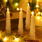 Fo32won Snowy White LED Flameless Taper Candles Battery Operated with Remote and Timer, Set of 4 Christmas Real Wax Window Candlesticks with 3D Flame Wick, 10 Inches Flickering Christmas Candlesticks