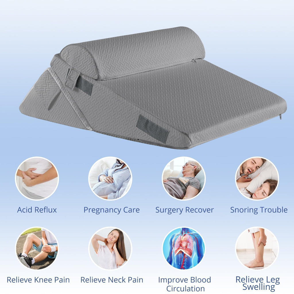 Sasttie Wedge Pillow Set for After Surgery, Adjustable Orthopedic Bed Wedge Pillow Set for After Surgery, Sleeping, Acid Reflux, Back Pain, and Recovery, Dark Grey