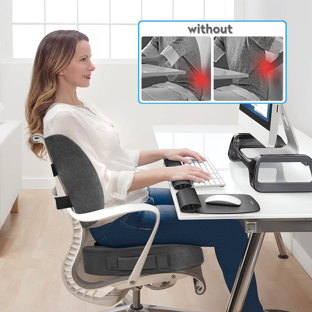 CloudBliss Seat Cushion,Office Chair Cushion,Car Seat Cushion,Lumbar Support Pillow for Office Chair,Back Support Memory Foam Pillow Coccyx Cushion for Tailbone Pain,Sciatica & Back Pain Relief -Grey