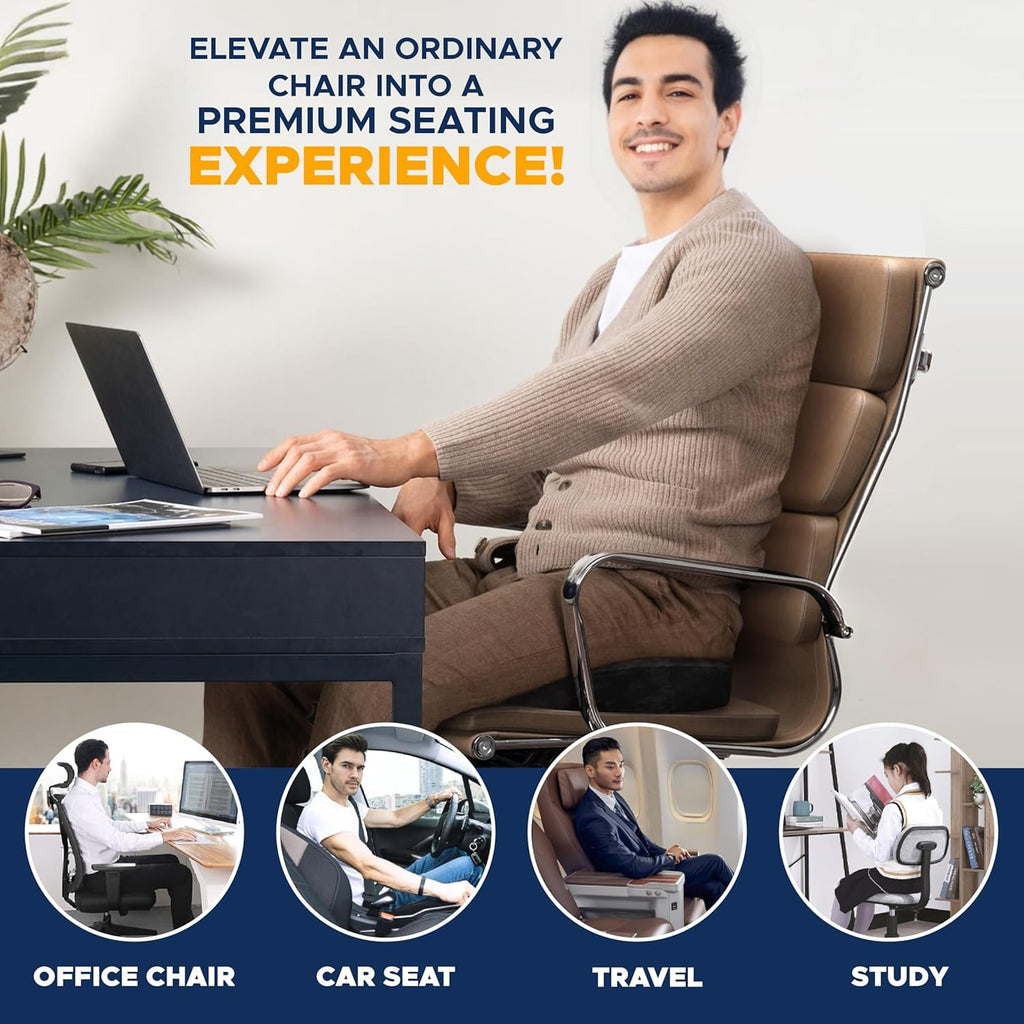 EcoNour Seat Cushions for Office Chairs | Tailbone Pain Relief Cushions for Car Seat | Sciatica, Butt & Coccyx Pain Relief Desk Chair Cushion for Long Sitting Drivers | Car Seat Cushion