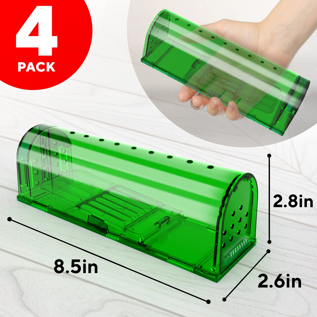 Humane Catch and Release Mouse Traps Pack of 4 - Perfect for House, Indoor & Outdoor - Easy Set Durable Mice Traps, Safe for Children, Pets & Humans - Instantly Remove Unwanted Rodents from Your Home