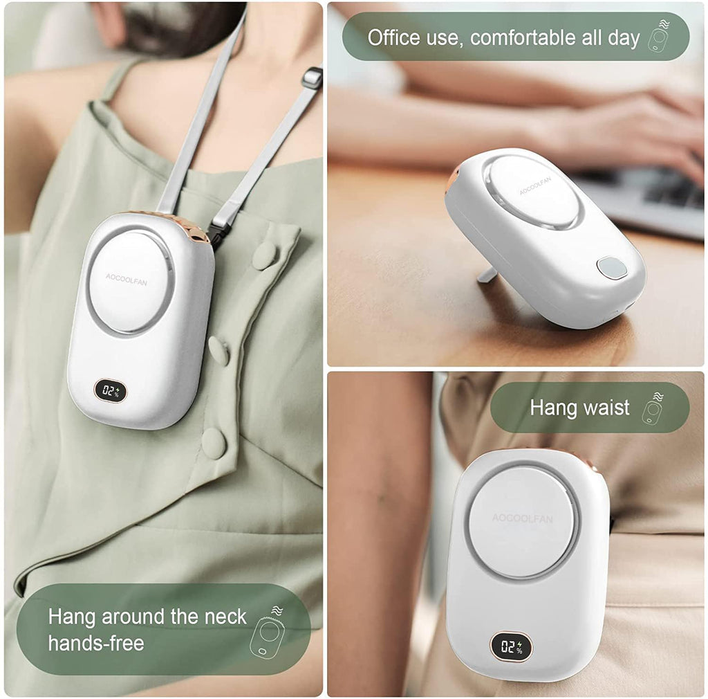 Portable Neck Fan, Mini Small Personal Handheld Fan USB Rechargeable 3 Speed for Girls Boys Woman Eyelash Travel Home Office Outdoor (White)