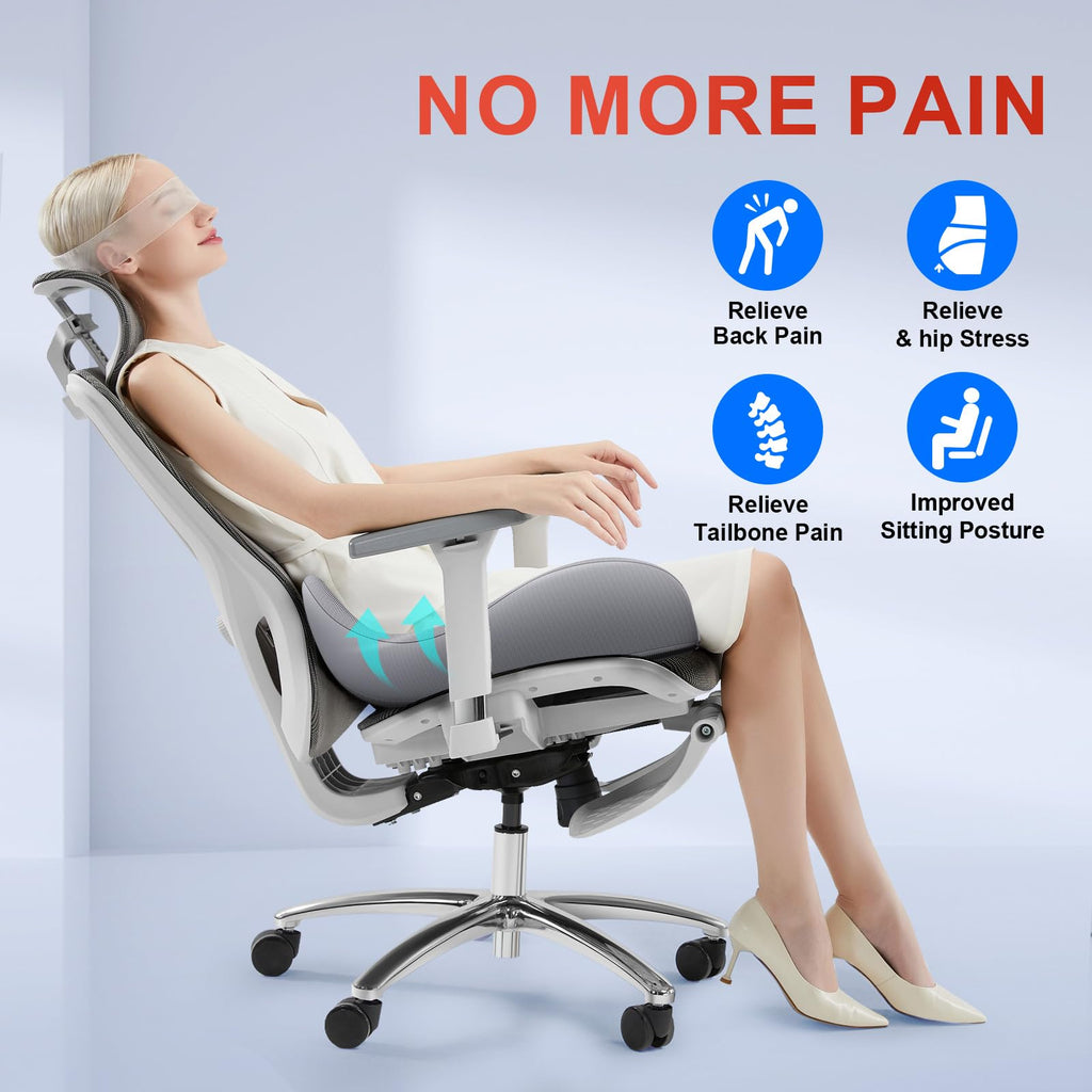 Benazcap X Large Memory Seat Cushion for Office Chair Ergonomic Cushions Butt Pillow for Pressure Relief Sciatica & Pain Relief Memory Foam for Long Sitting for Gaming Chair and Car Seat-Dark Grey