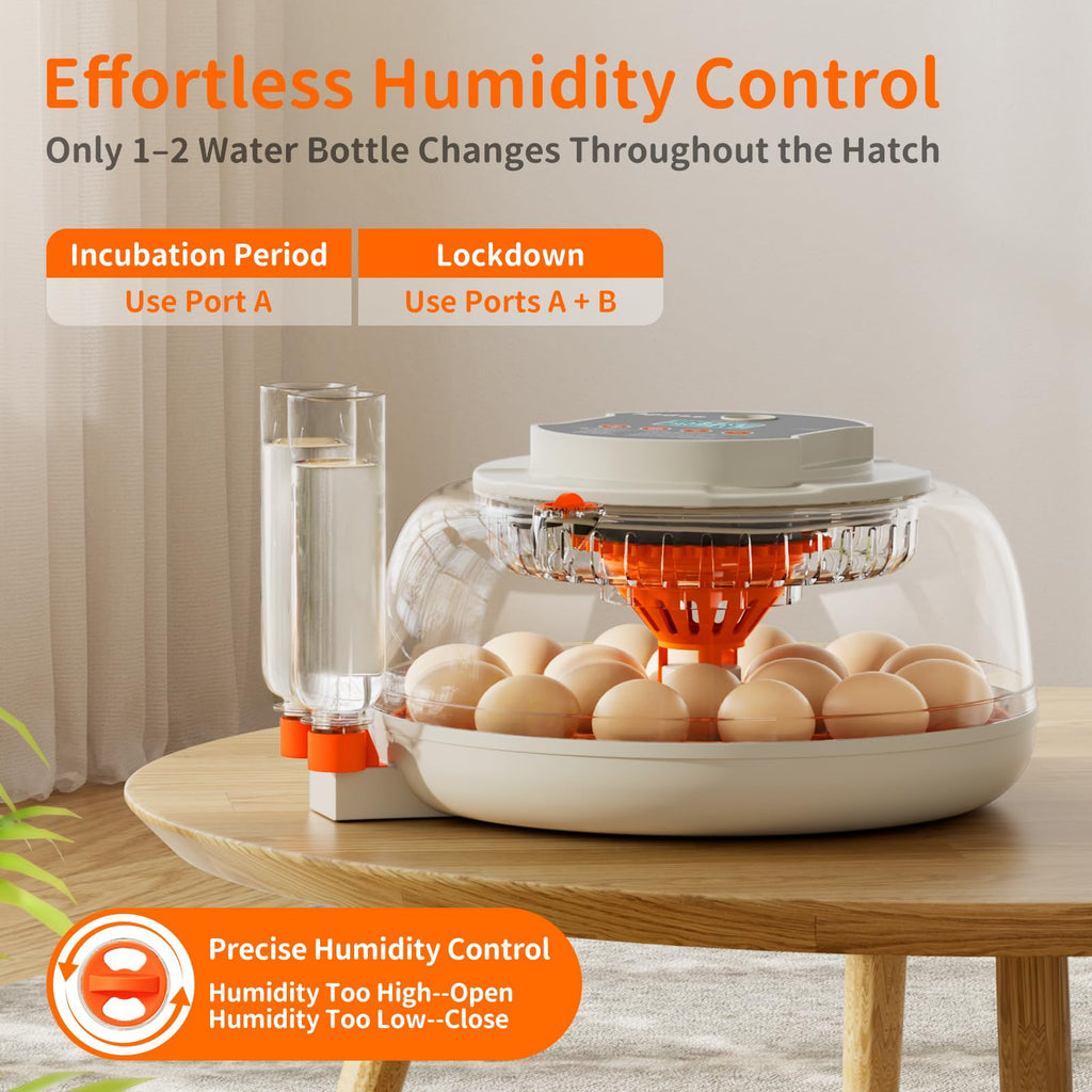 APDOE Egg Incubators for Hatching Eggs, Temperature and Humidity Control, Automatic Egg Turning, Egg Candler, External Water Bottle, Air Vent, for Chicken, Duck & Quail Eggs, 18 Eggs