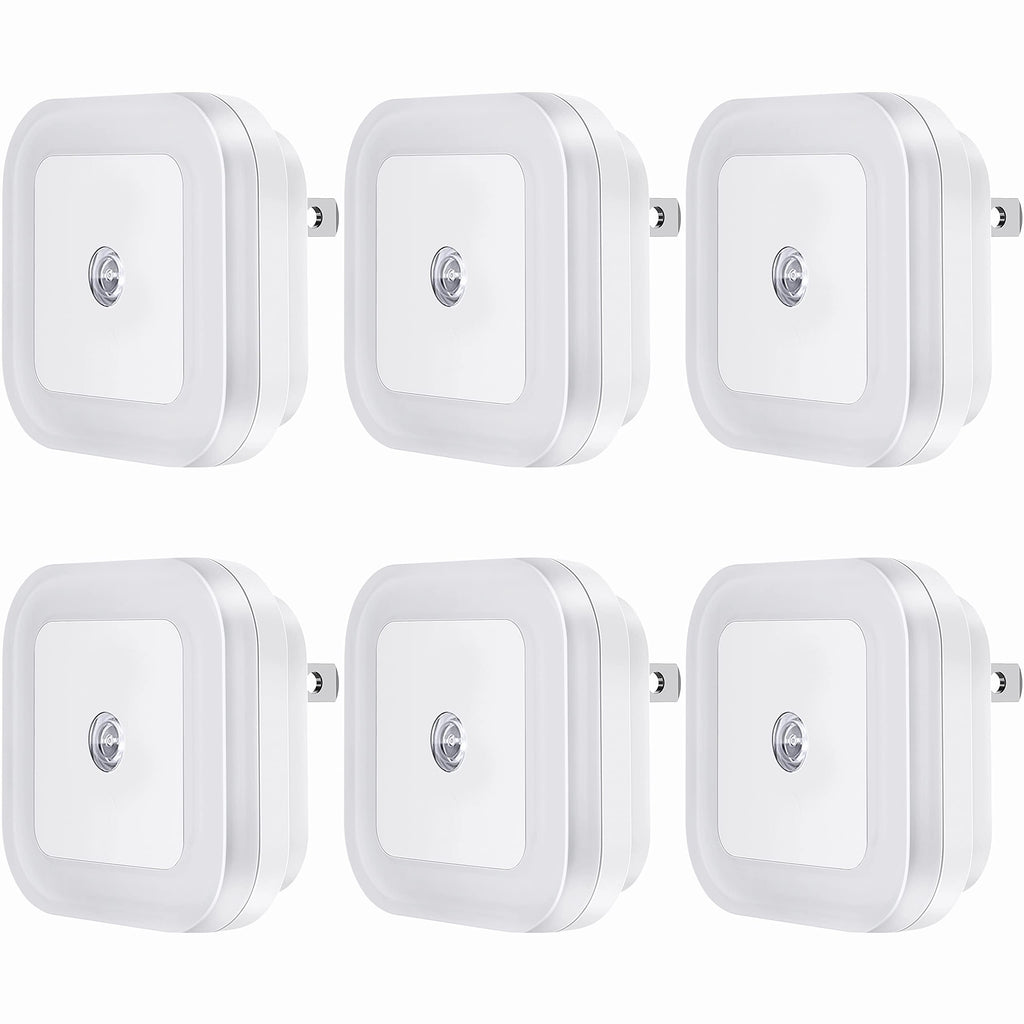 SYCEES Plug-in LED Night Light with Dusk to Dawn Sensor for Hallway, Stairs, Bathroom, Kitchen, Bedroom, Nursery, Kids Room, Daylight White, Pack of 6
