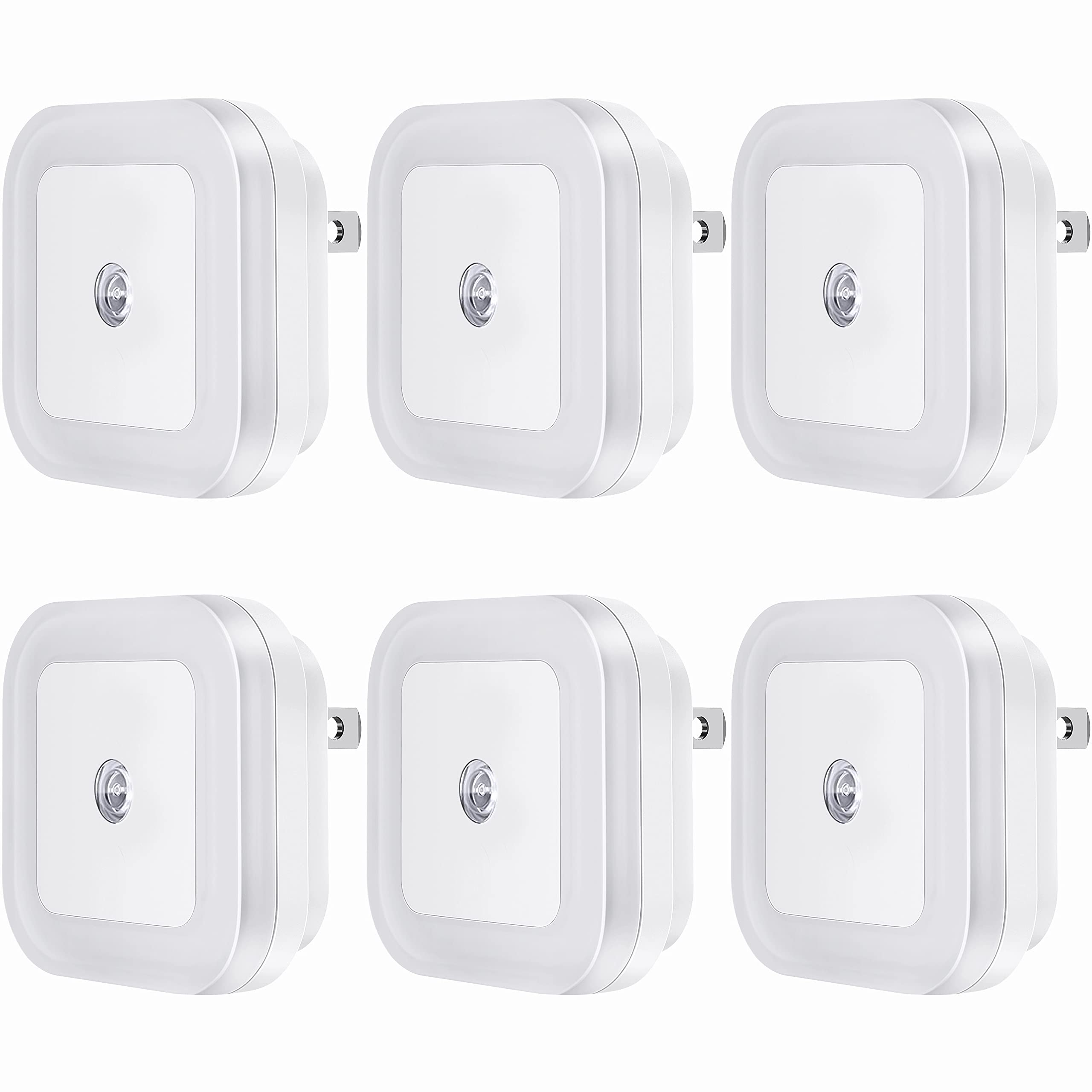 SYCEES Plug-in LED Night Light with Dusk to Dawn Sensor for Hallway, Stairs, Bathroom, Kitchen, Bedroom, Nursery, Kids Room, Daylight White, Pack of 6