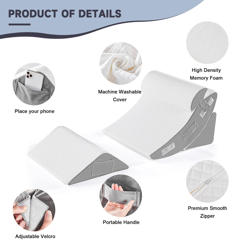 Yojoker 4PCS Orthopedic Bed Wedge Pillow Set for Sleeping, Post Surgery Foam Pillow for Body, Back and Leg Pain Relief, Triangle Adjustable Support Pillow - Acid Reflux Sleeping Pillows