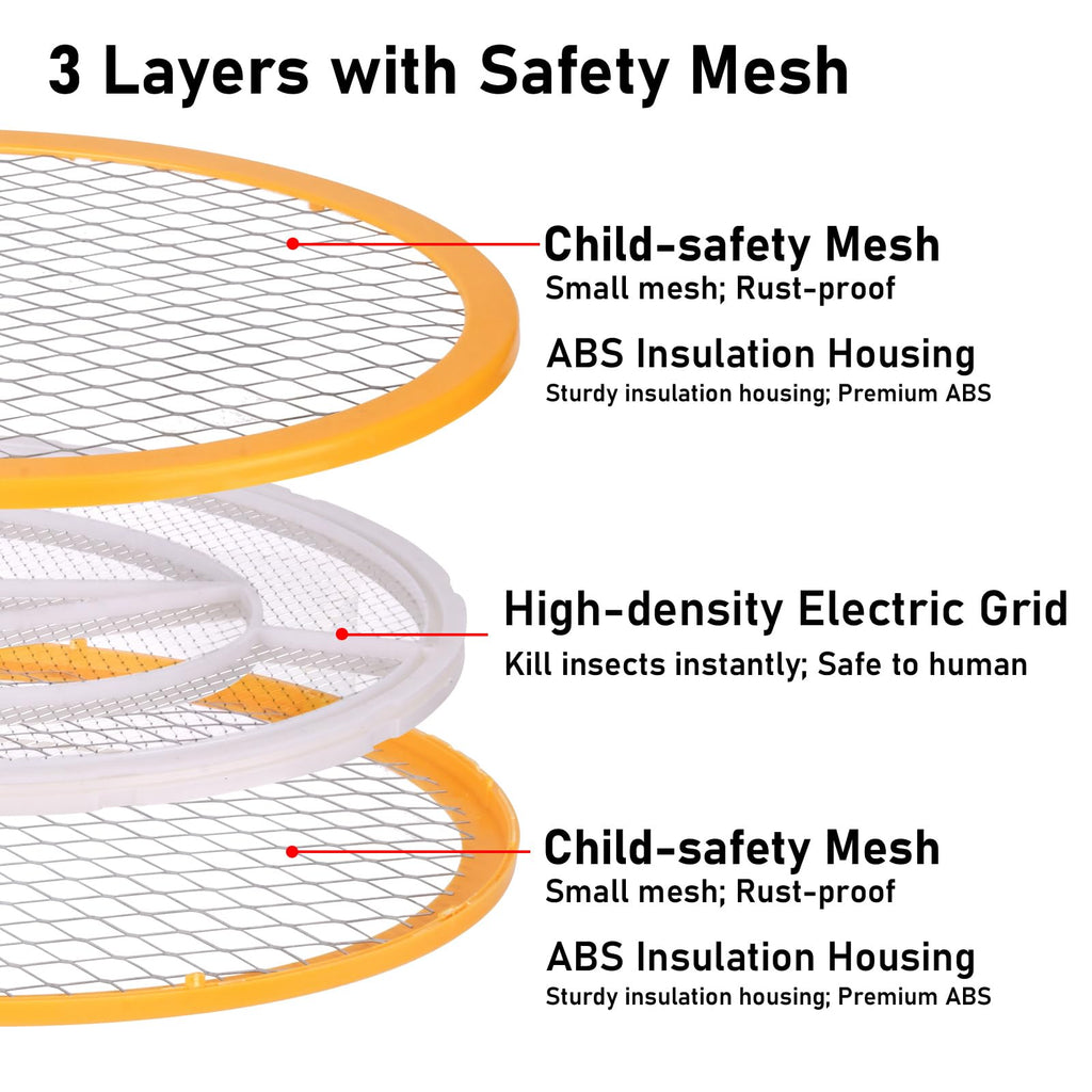 Electric Fly Swatter Bug Zapper Zap Mosquito - Indoor Outdoor Zapping Racket for Pest - Safe to Touch with 3-Layer Safety Mesh, Pack of 1