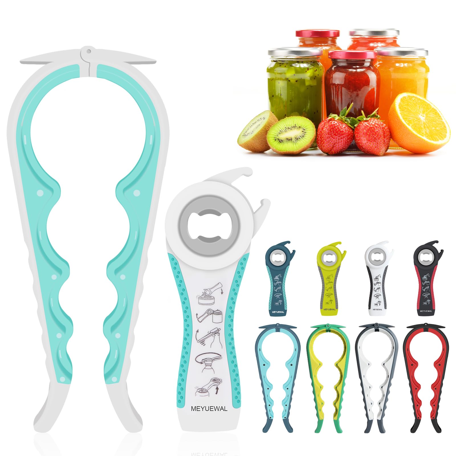 MEYUEWAL Jar Opener, 6 In 1 Bottle Opener for Weak Hands, Lid Opener Jar Opener for Seniors with Arthritis, Easy Can Opener Manual, Multifunctional Jar Opener Gripper for Elderly Kitchen Home