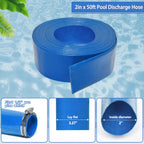 Gonioa 2 inches x 50 FT Heavy-Duty PVC Swimming Pool Backwash Hose, Reinforced Discharge Hose with Clamp for Swimming Pools, Blue