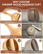 ONUEMP Wooden Therapy Cup with Roller, Wood Therapy Massage Tools, Maderoterapia Kit Colombiana, Fascia Roller for Body Shaping, Lymphatic Drainage, Cellulite Remover, Muscle Relief, Trigger Points