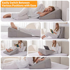 Ruqmuis Wedge Pillow for Sleeping, 12" Bed Wedges Pillow for Headboard, Triangle Incline Wedge for Acid Reflux, Pillows Wedge for Back Pain Relief, Elevated Leg Pillow After Surgery, Snoring, Grey