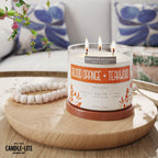 Essential Elements by Candle-lite Scented Candles, Blood Orange & Teakwood Fragrance, One 14.75 oz. Three-Wick Aromatherapy Candle with 45 Hours of Burn Time, Off-White Color