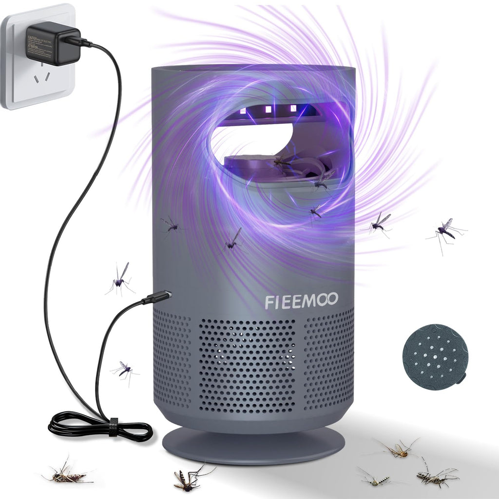 Fieemoo Indoor Insect Trap Non-Zapper Fruit Fly Traps for Indoors, Mosquito Traps with Bug Light, Suction & Bottom Air Drying Tray, Gnat Traps for House Indoor, Bug Catcher & Killer Sliver Blue