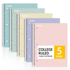 Spiral Notebooks, 1-Subject, 5 Pack, College Ruled Paper, 8" x 10-1/2", 70 Sheets per Notebook,3-Hole Punched Paper, Pink,Purple, Blue, Green, Yellow Spiral Lined Notebooks for School,Work
