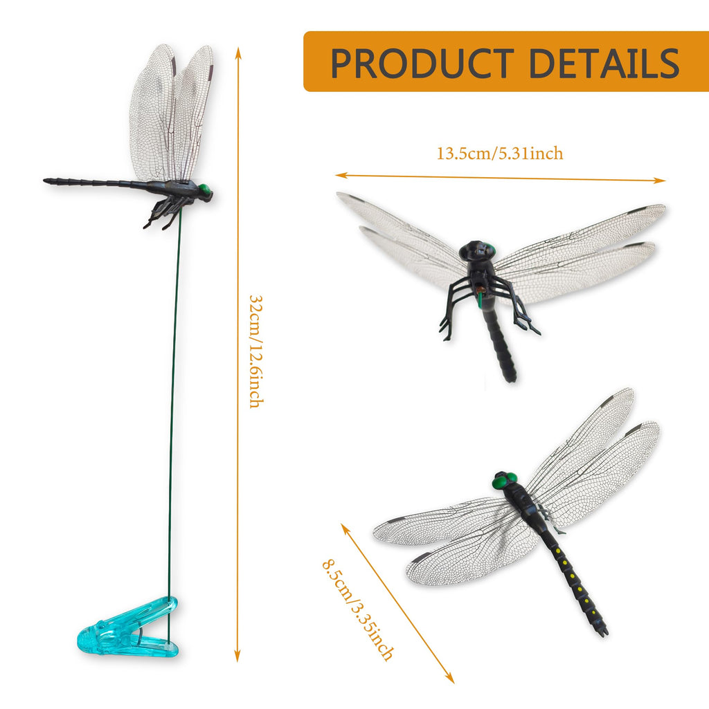Lidengle Dragonfly Clips Black Dragon Fly Hat Clip Artificial Realistic 3D Dragonflies Garden Stakes Decor for Indoor Outdoor (10 Pcs)