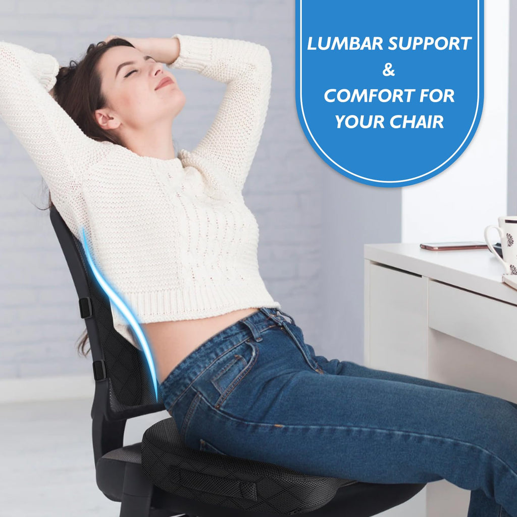 TushGuard Back&Seat Cushion, Car Seat Office Chair Cushions, Sciatica & Back Coccyx Tailbone Discomfort Easing Chair Pad, Memory Foam Lumbar Support Pillow for Desk, Wheelchair, Driving (Black)