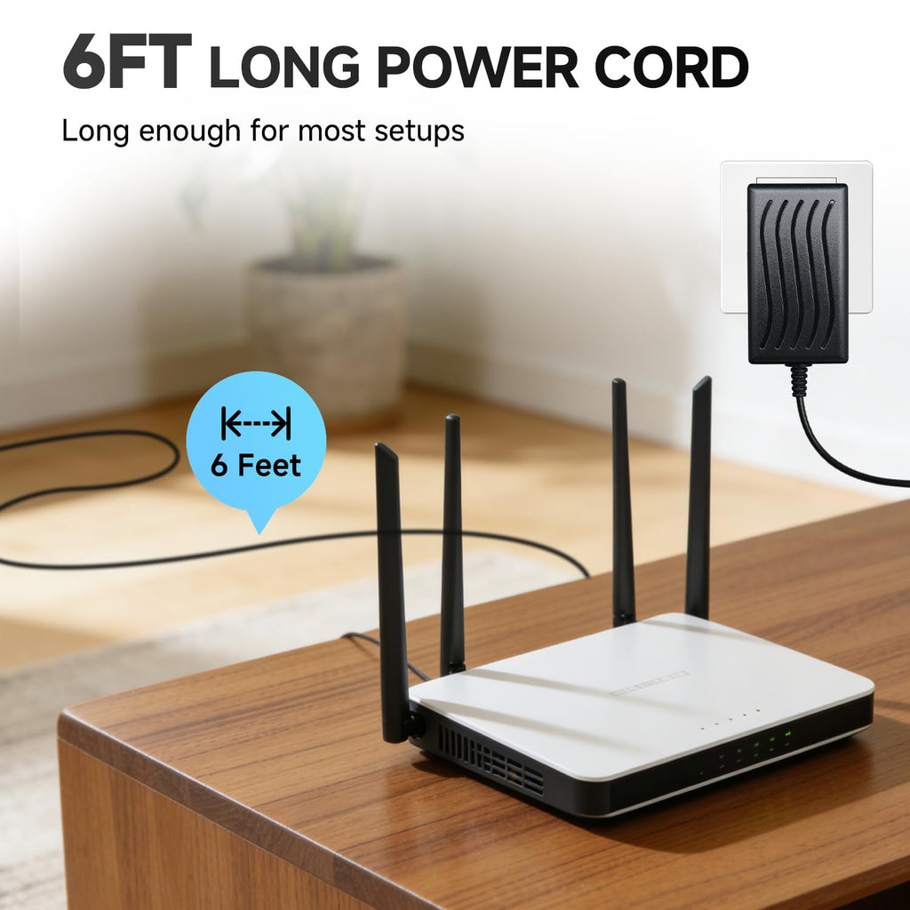 Power Adapter AC 100-240V to DC 12V 2A (2000mA) & 4-Way Power Splitter Cable for CCTV Security Cameras/DVR/NVR/LED Strip Lights/Routers and More, UL/FCC/CE Certificated (6ft)