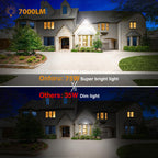 Onforu 75W Flood Lights Outdoor, 7000LM Brightness Security Lights Switch Controlled, 3 Adjustable Heads, IP65 Waterproof, 6500K Wall Mount Exterior LED Flood Light