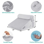 Bedluxe 3Pcs Orthopedic Bed Wedge Pillow Set, Foam Wedge Pillow Post Surgery for Back, Leg and Knee Support, Adjustable 9&12 Inch Folding Triangle Pillow for Sleeping, Acid Reflux, Snoring, Light Grey