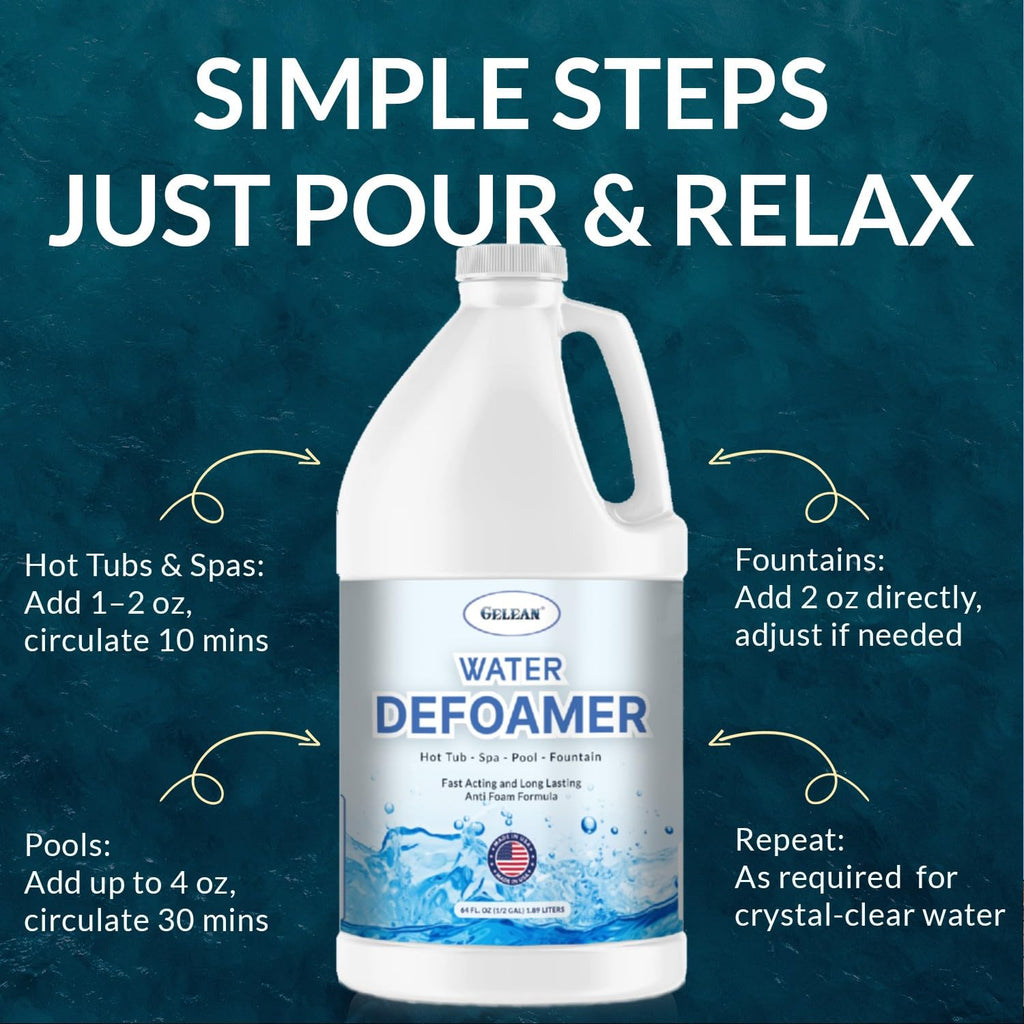 Hot Tub Defoamer - Pool, Fountain, Spa Anti Foam Defoamer -1/2 Gallon (64 oz.)- Eco Friendly & Safe Water Anti Foam - Quickly Removes & Prevents Foam - Silicone Emulsion HotTub Chemicals Made in USA,
