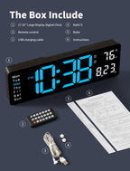MASHI Digital Wall Clock, 17.3" Large Display Digital Clock with Remote Control, Auto-Dimming Wall Clock with Night Light, DST, Date Week,Temp for Living Room, Bedroom, Decor, Gift for Elderly