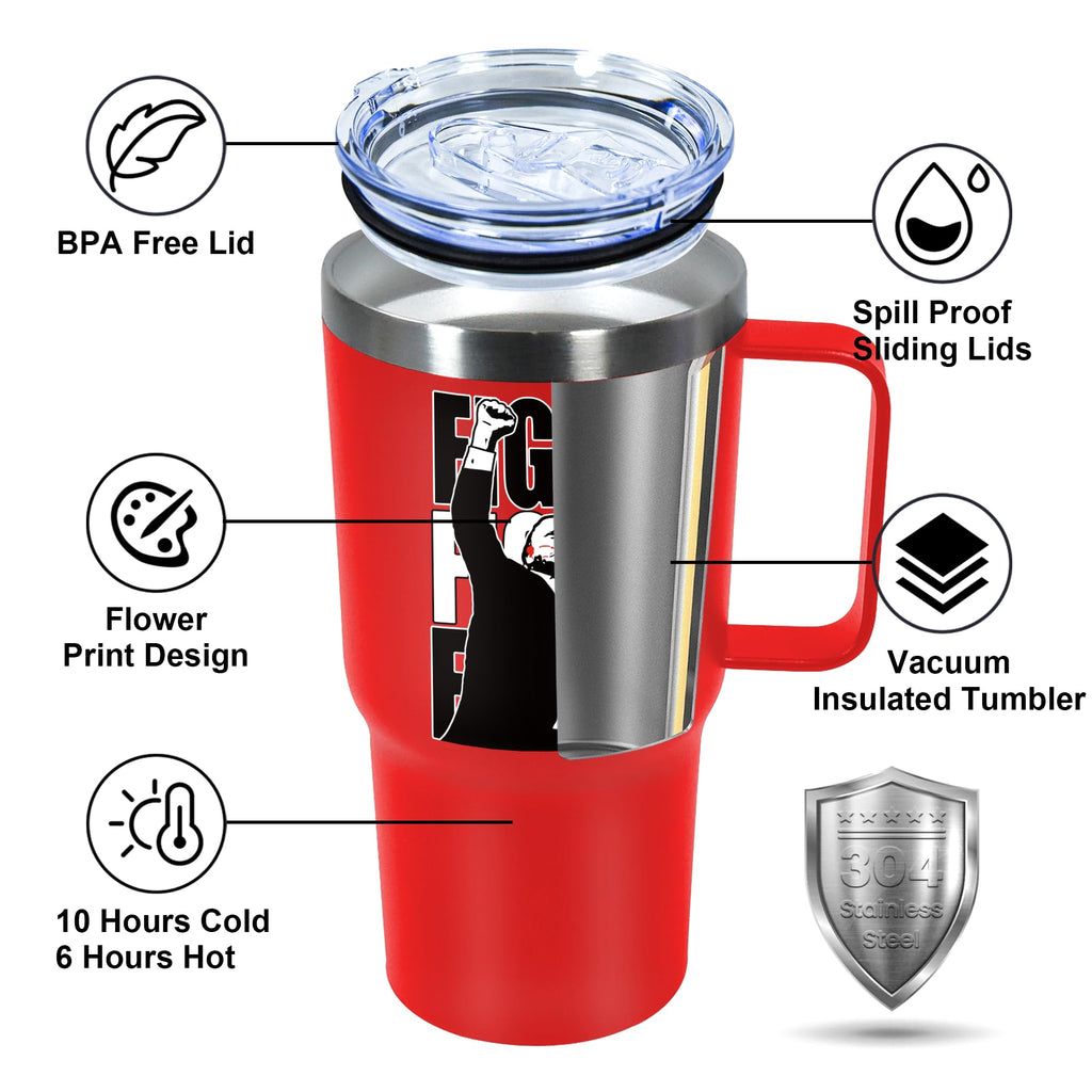 Icesip 20oz Trump Coffee Tumbler with Handle, Trump Shot Trump Ear Bullet-Proof, Fight Strong Fist, Donald Trump Merchandise, Stainless Steel Coffee Mug Tumbler Travel Cup, Red 1pcs