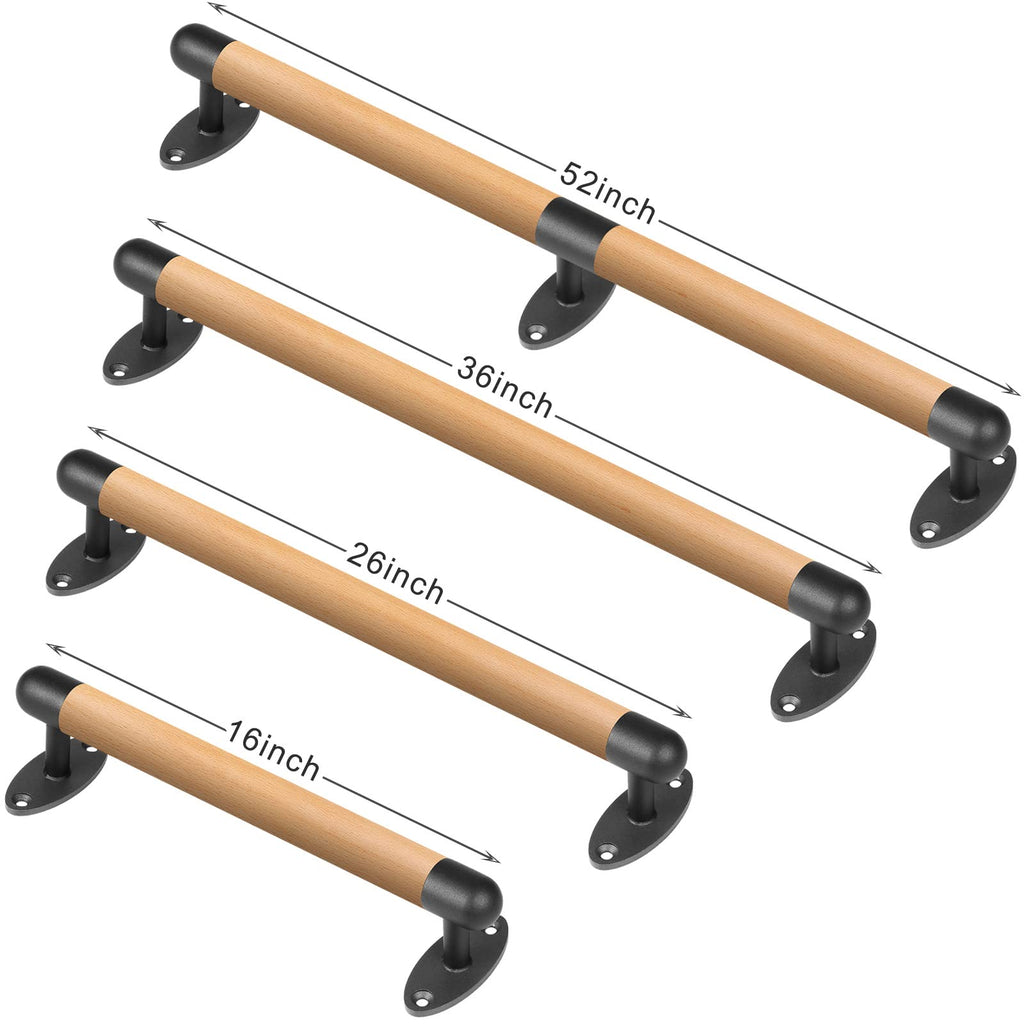 SELEWARE 52 Inch Wood Handrail Indoor Stairs Handrail Wall Mount Handrail w/Sturdy Metal Barckets, Barrier-Free Staircase Grab Bar for Elderly, 1.3 Inch Round