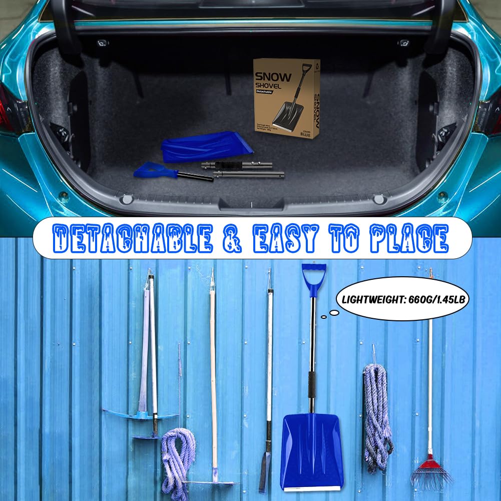 Snow Shovel, 2024 New Upgrade Snow Shovels for Car Driveway Snow Removal, Lightweight Portable Adjustable Large Capacity Shovel Perfect for Garden, Camping, Snowman Playing and Emergency(Blue)
