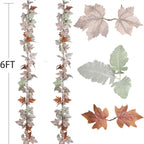 DearHouse 2 Pack Fall Garland Maple Leaf, 5.9Ft/Piece Hanging Vine Garland White Autumn Foliage Garland Thanksgiving Decor for Home Wedding Fireplace Party Christmas (White&Orange)
