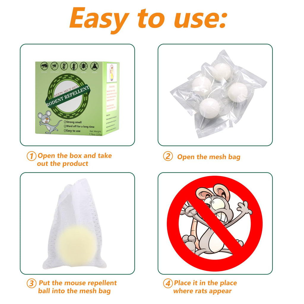 Rodent Repellent, Moth Balls for Rodents, Mice Repellent for House, Peppermint Oil to Repel Mice and Rats, Effective and Long-Lasting Mouse Repellent for Indoor & Outdoor Use -8 Packs
