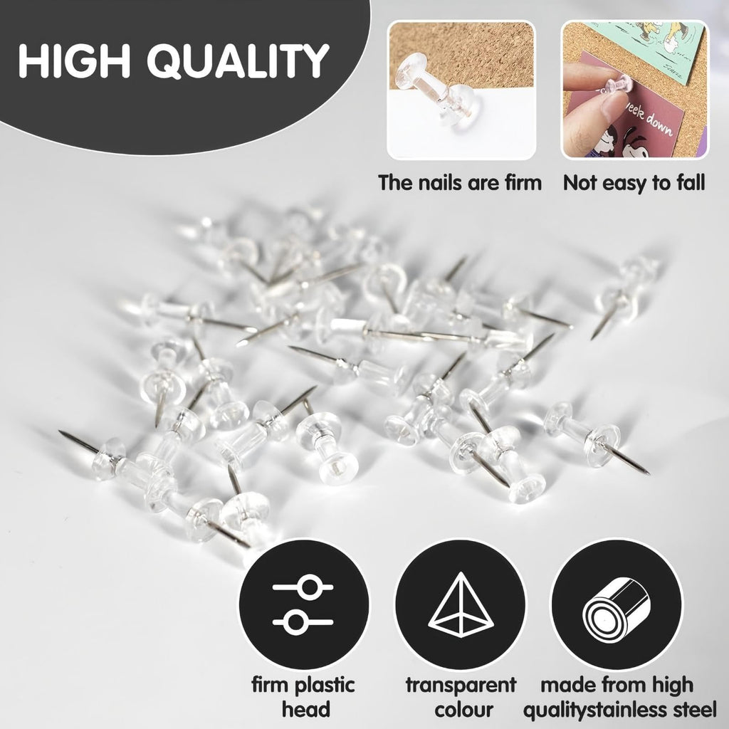 120-Pack Push Pins for Bulletin Board, Thumb Tacks with Clear Plastic Tip and Steel Tip, Portable and Durable Wall Tacks Suitable for Cork Board, Office and Daily Life