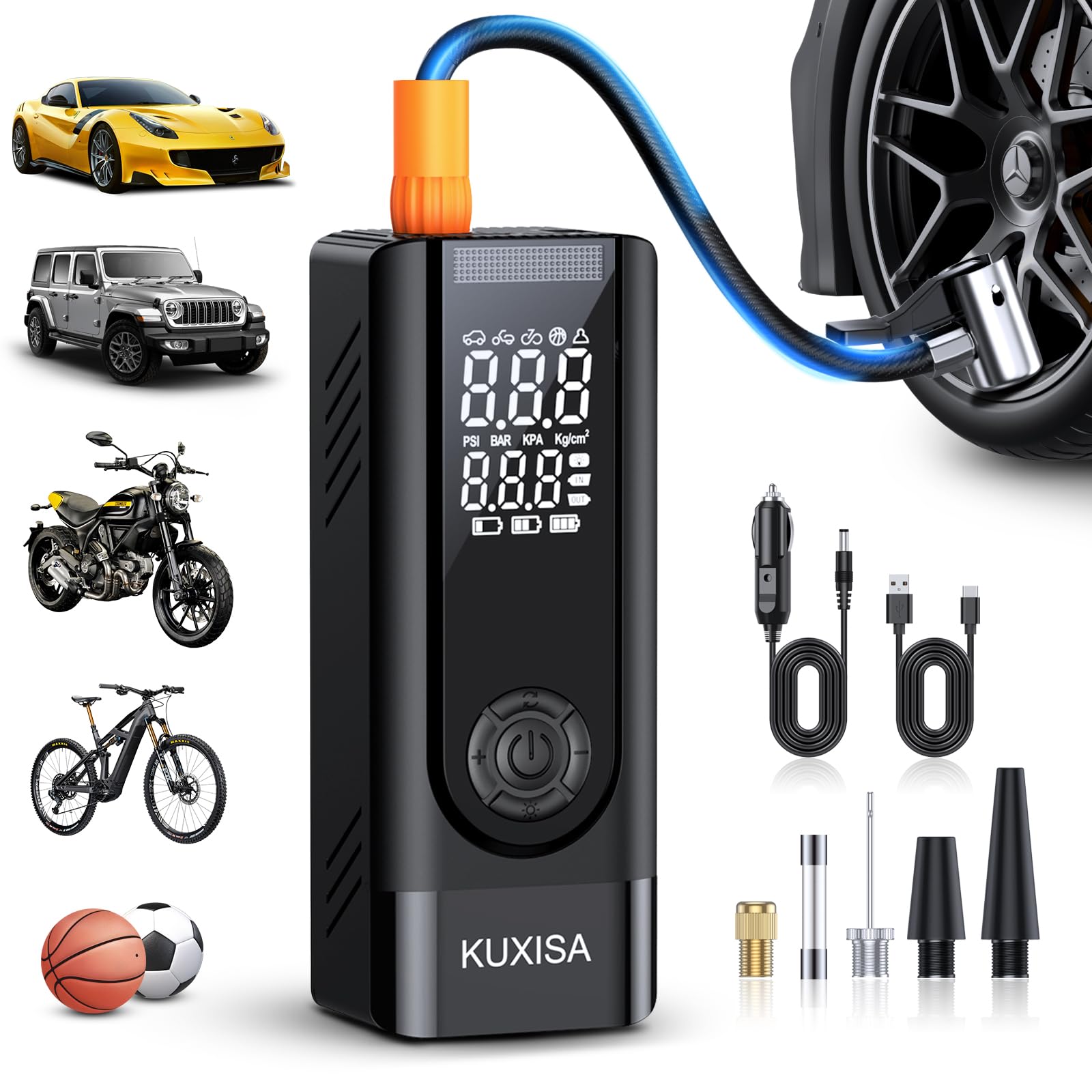 Tire Inflator Portable Air Compressor - 180PSI Air Compressor with Tire Pressure Gauge, 25000mAh & 3X Faster Portable Air Pump for Cars, Bikes & Motorcycle Tires, Balls, Car Accessories