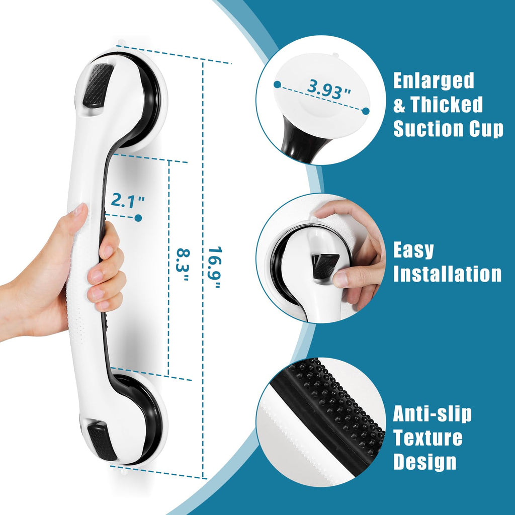 Grab Bars for Bathtubs and Showers, 16 Inch Shower Handle Heavy Duty Suction Cup Grab Bars for Shower Chair, Bathroom Safety Bar for Elderly (Black 2 Pack)