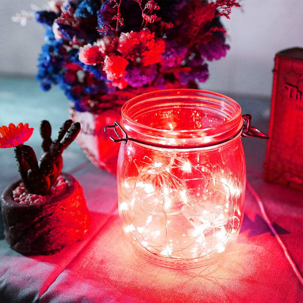 Ariceleo Led Fairy Lights Battery Operated, 4 Packs Mini Battery Powered Copper Wire Starry Fairy Lights for Bedroom, Christmas, Parties, Wedding, Centerpiece, Decoration (5m/16ft Red)