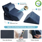 Qirroboni 4PCS Orthopedic Bed Wedge Pillow Set, Adjustable Pillows for Neck Back and Leg Pain Relief Comfortable & Post Surgery Foam- Heartburn Anti Snoring Acid Reflux & GERD Sleeping Full Navy
