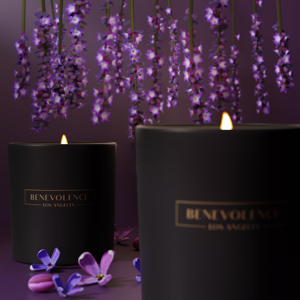 Benevolence Candles Lavender & Lilac Scented Candle | 8 oz Black Candles for Home Scented | Spring Candles for Men | 45 Hour Burn Masculine Candle | Natural Candles for Women, Lavender Candle