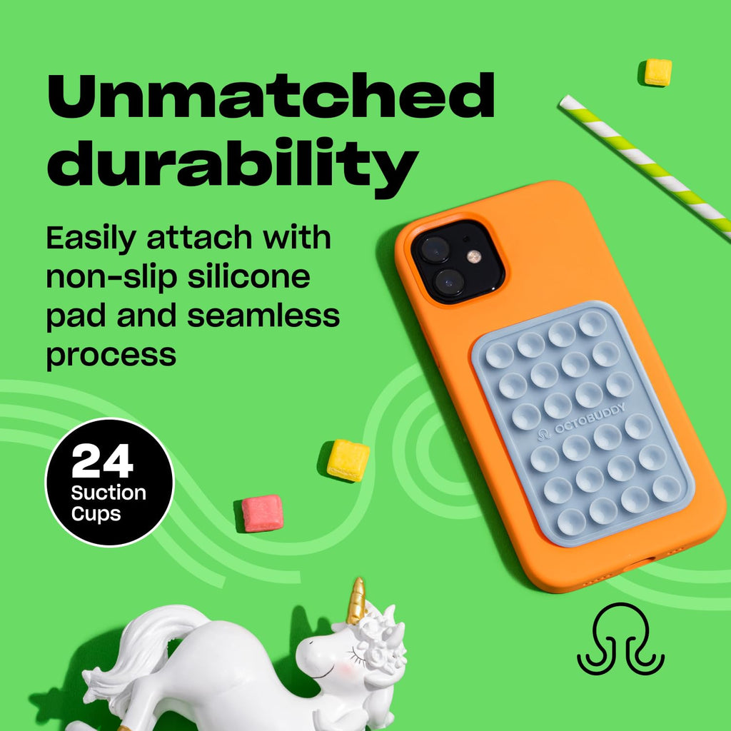 OCTOBUDDY - Silicone Suction Phone Case Adhesive Mount - Hands-Free, Strong Grip Holder for Selfies & Videos - Durable, Easy to Use - iPhone & Android Compatible - 2.25″ x 3.25″, Baby Blue