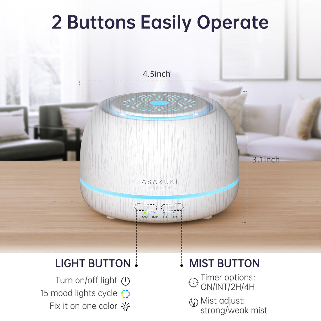 ASAKUKI Premium Essential Oil Diffuser with 10 Oil Set &Remote Control, 5 in 1 Ultrasonic Aromatherapy Fragrant Oil Humidifier Vaporizer, Timer and Auto-Off Safety Switch-White