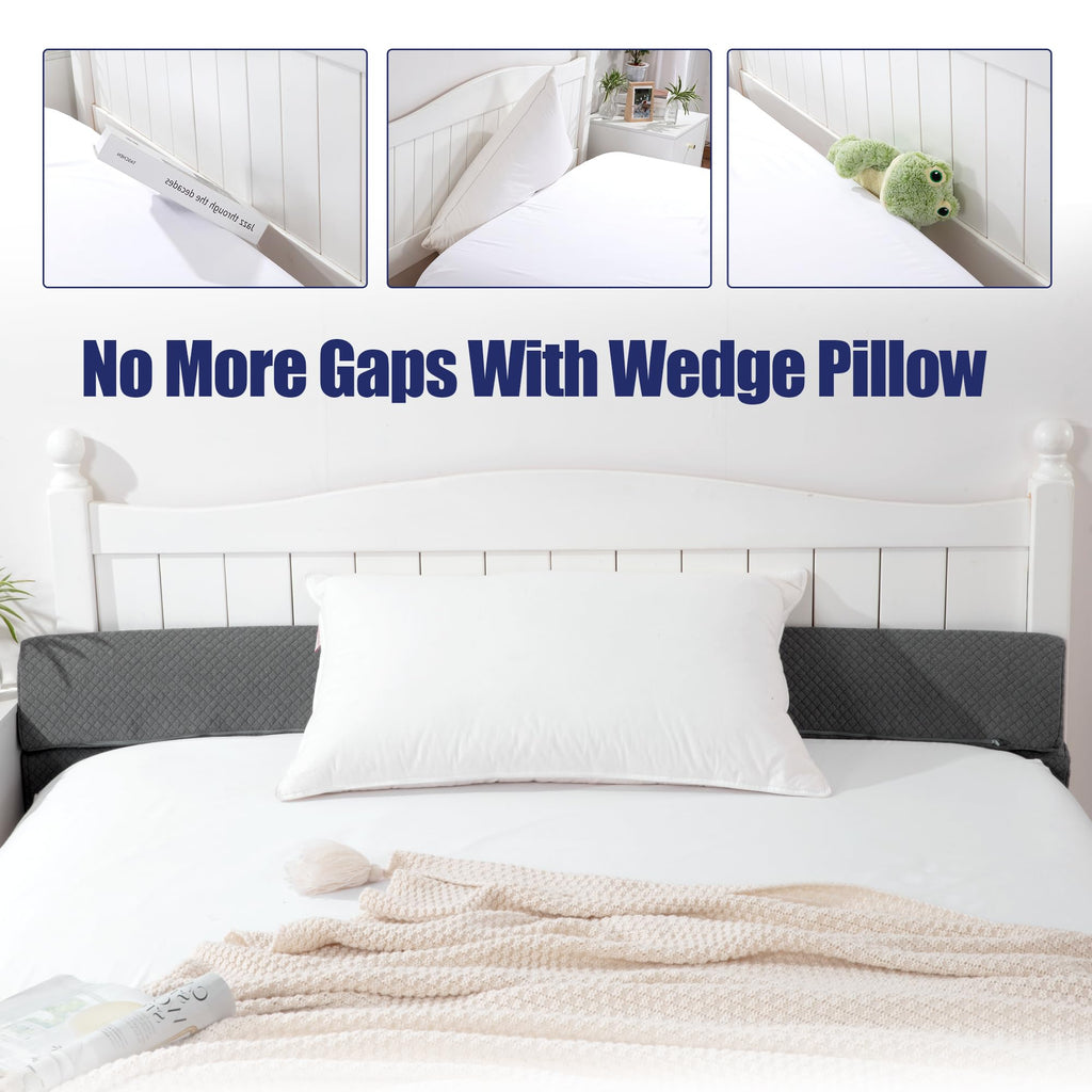HOMBYS Wedge Pillow Headboard for Bed Gap,Foldable Bed Wedge Gap Filler Full Size,Matterss Gap Filler,Multi Functional Bed Crack Pillow, Fill The Gap (0-7") Between Your Headboard and Mattress,Grey