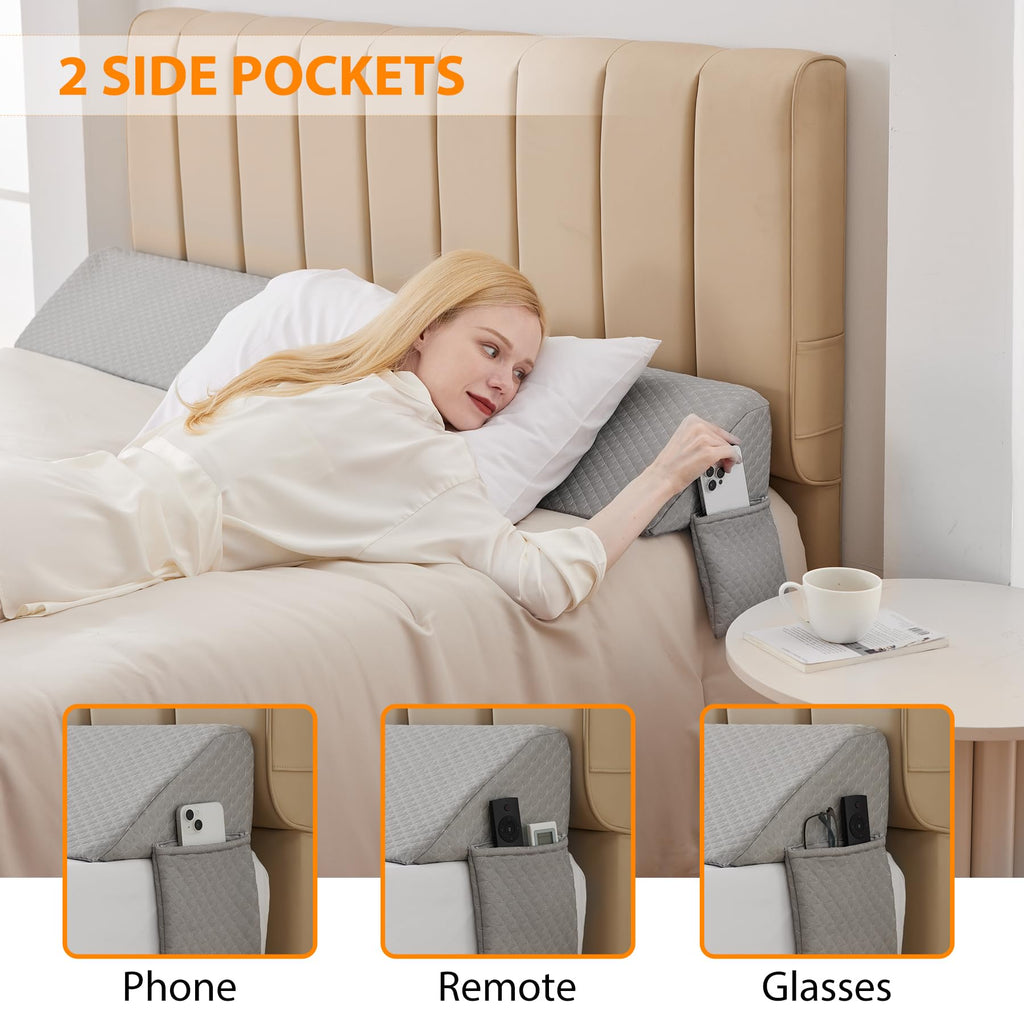 Ruqmuis King Bed Wedge Pillow for Headboard, Bed Gap Filler, Mattress Gap Filler King, Fill The Gap (0-7") Between Headboard and Mattress (Grey, 76"x10"x6")
